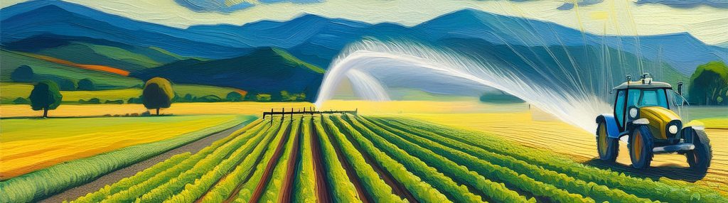 Crops being irrigated - acrylic painting